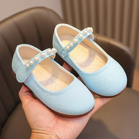 

8QIDA Sandals for Girl 2024 Wide Feet Girls Sandals Fashion New Pattern Solid Pearl Decoration Cute Flat Bottom Lightweight and Comfortable Hook Loop Shoes 33