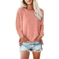 thumbnail image 3 of Women's T Shirts Autumn Winter Crew Neck Pocket Split Long Sleeve Casual Loose Top T Shirt For Woman Tops For Women, 3 of 6