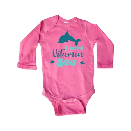 

Inktastic I Need Vitamin Sea Dolphin Fishes - Blue Gift Baby Boy or Baby Girl Long Sleeve Bodysuit