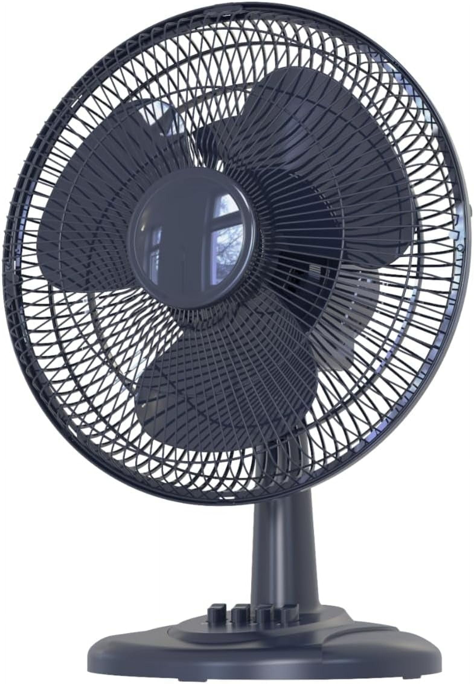 KME DailyTrade 12-Inch 3-Speed Pedestal Floor Fan, Standing Fan for Home, with Oscillating Dual Blades, AC Motor, With Remote Control, Timer, Tilted Head, Black