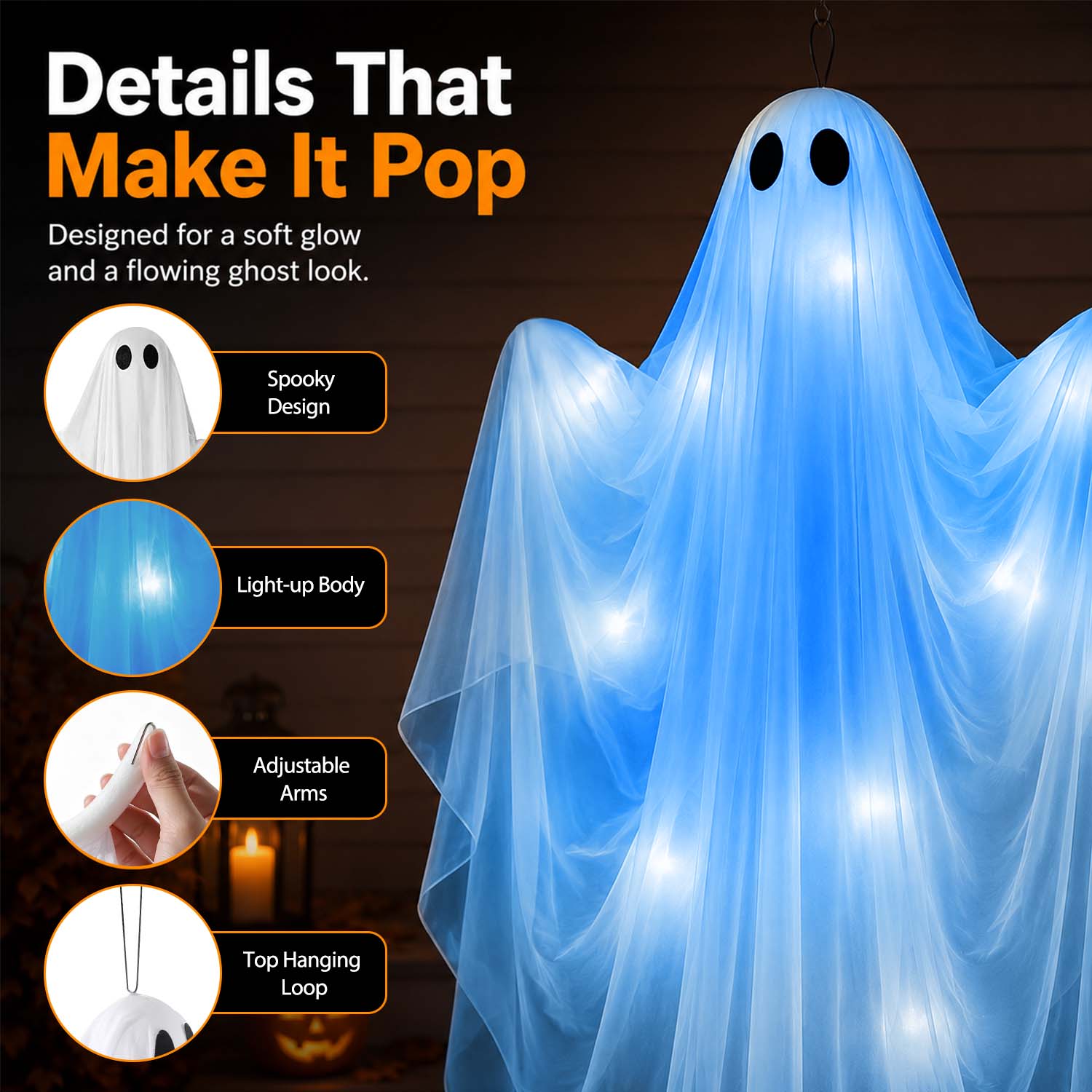 Ayieyill 47" Light-Up Hanging Ghost Halloween Decoration photo 2