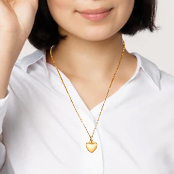 Collar de conmemorativa que se puede abrir Encanto elegante Recuerdo de corazón de amor de acero inoxidable Dorado Yinane collar de urna conmemorativa