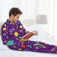 thumbnail image 6 of Honeii Retro 80s Style Pattern Mens Pajamas Set,2pcs Men's Lounge Long Sleeve Sleep Shirt and Pajama Bottoms Sleepwear Set,Mens Pjs Sets-Large, 6 of 7