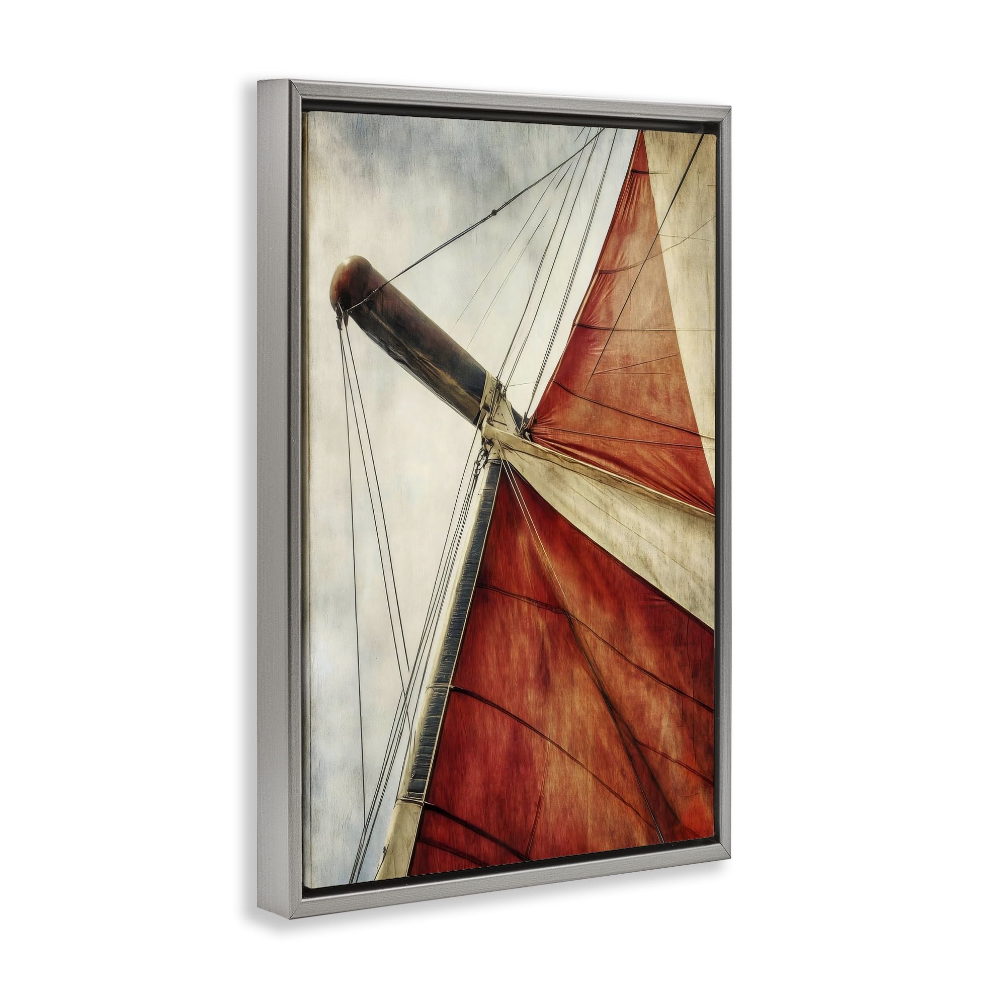Stupell Industries Red Sail at Sea Gray Framed Floater Canvas Wall Art, design by Creative Studio