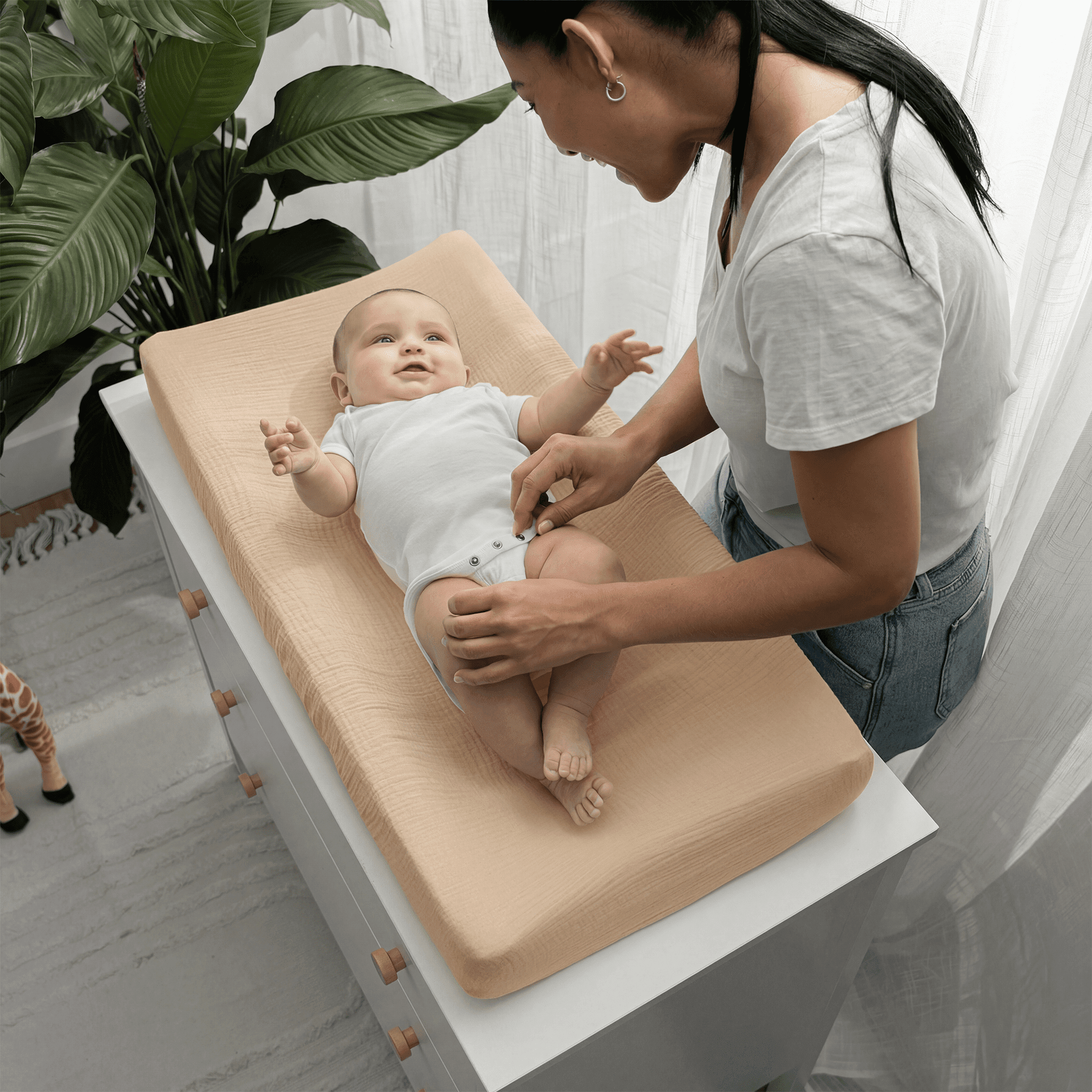Comfy Cubs Muslin Changing Pad Cover, Soft Changing Station Covers for Baby - 2 Pack, Cedar and Cream