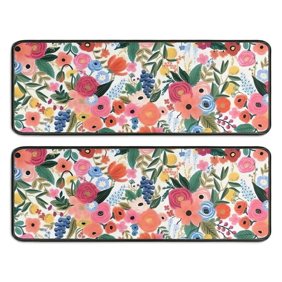 Kitchen Rugs Sets Of 2,Pioneer Flower Floral Print Pattern Anti Fatigue Kitchen Mat Rugs Non Slip Washable,Decorative Kitchen Floor Mats for Kitchen,Sink,Laundry,17"x47" 17"x47"