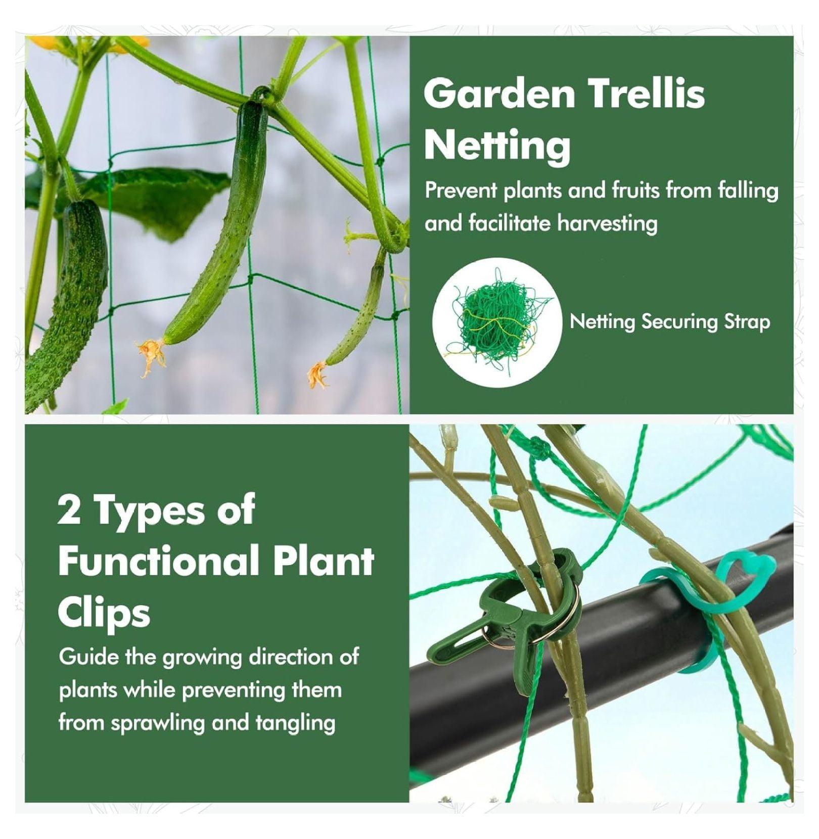 Garden Trellis for Climbing Plants Outdoor, A-Frame Plant Trellis with Netting, Heavy Duty Metal Poles, Plant Clips for Vines, Vegetables, Flowers
