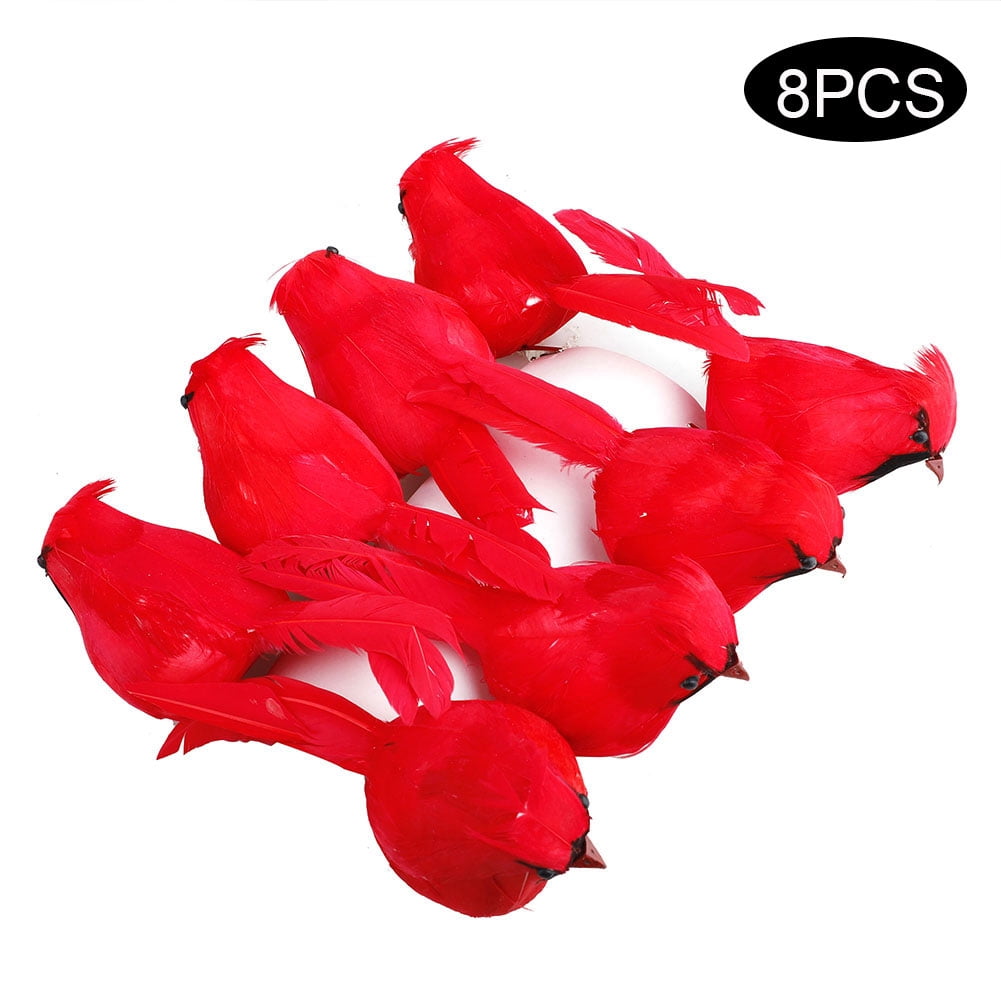8 Pcs Clip On Christmas Tree Ornament Decorations Red Feathers