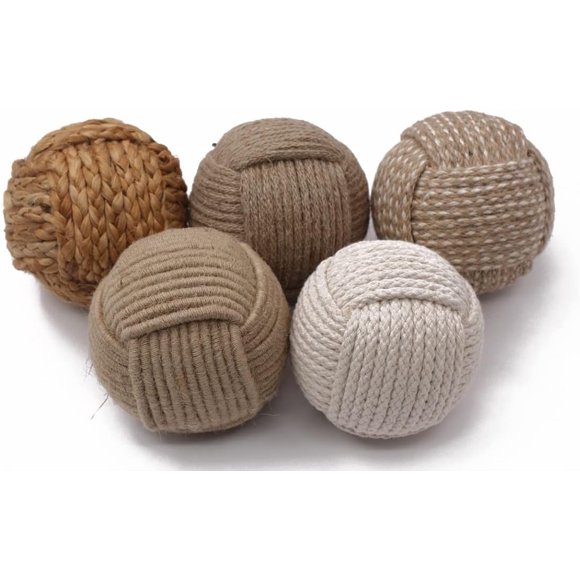 Roorkee Instruments 5 Pcs 2.5 Pouces Rustique Nautique Décoratif Sphérique Naturel Corde de Jute Boule de Coton Décoration de Table pour la Maison Vase & Plateau Bol Remplissage