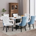 thumbnail image 2 of SoarFlash Leather Dining Chairs Set of 6, Tall Back Side Chair, Modern Upholstered Side Chair with Button Back Ring, Solid Wood Legs (White&Blue), 2 of 6