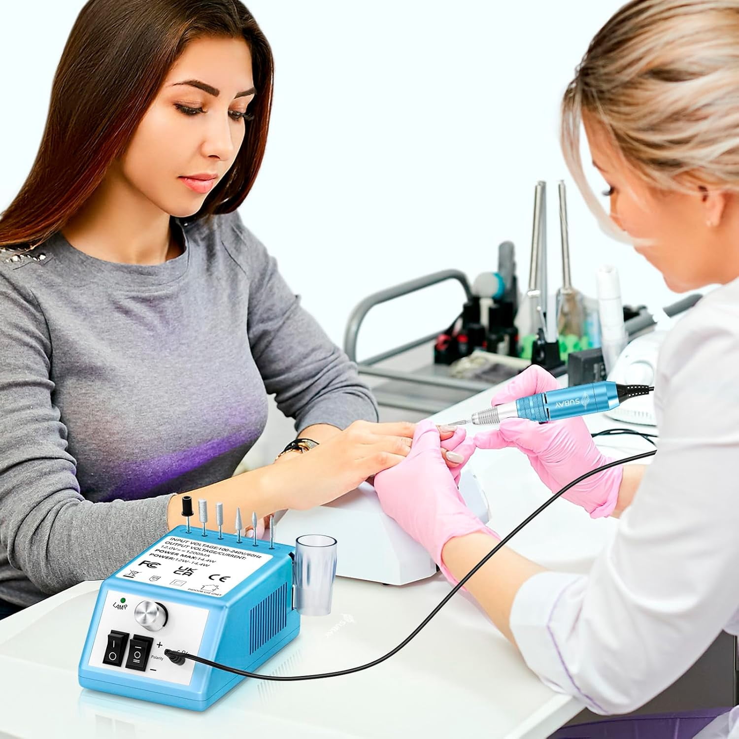 Professional Electric Nail Drill Kit, 30000 RPM Manicure Pedicure Machine with 6 Bits & 100 Sanding Bands, Dark blue