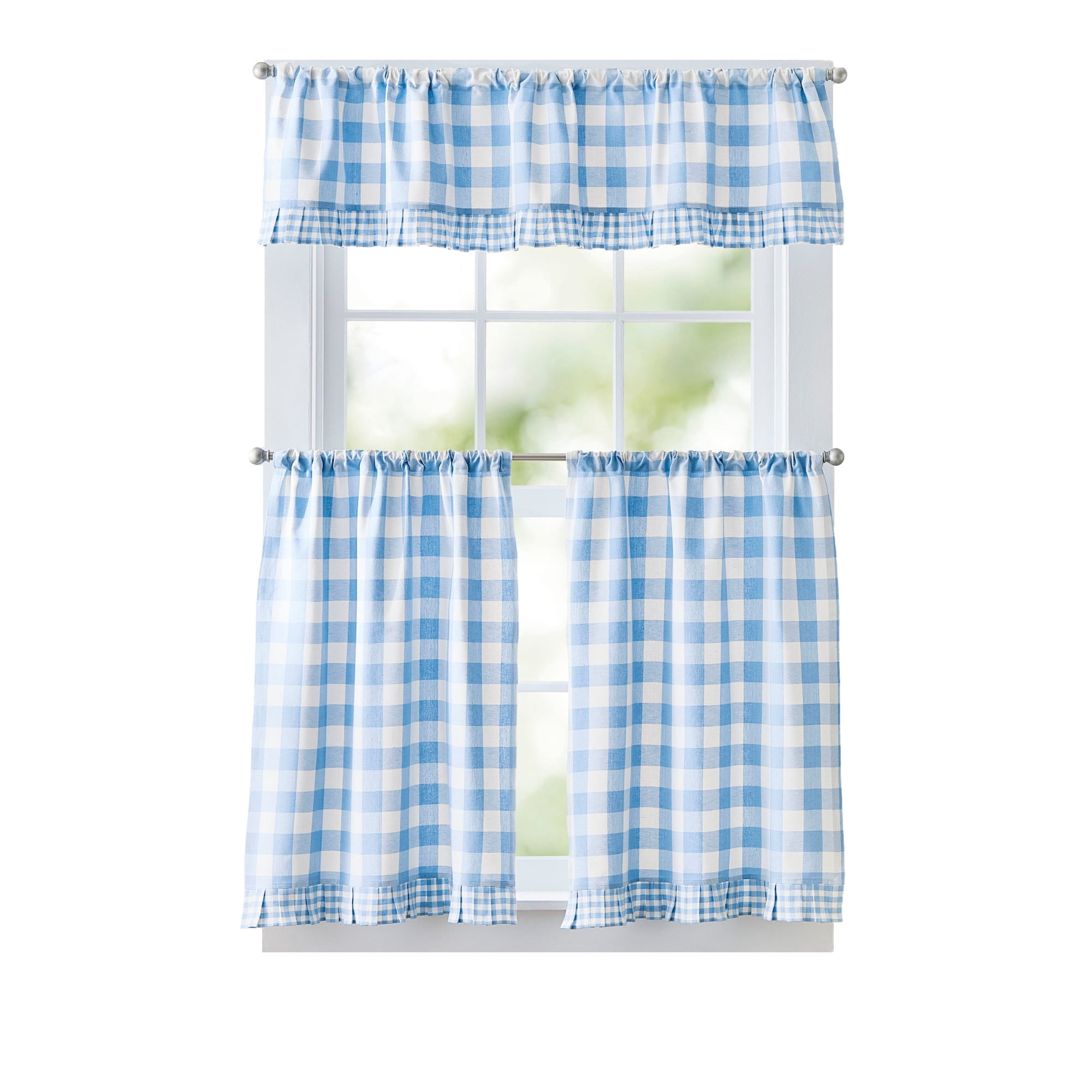 Curtainworks Buffalo Plaid Valance Blue, 1 Piece, Indoor, Pole Top, 58" x 14", Adult