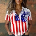 thumbnail image 2 of frariair Independence Day Women's Trendy Bubble Wrinkled Short Sleeve Shirt With Flag Print Design White, 2 of 5