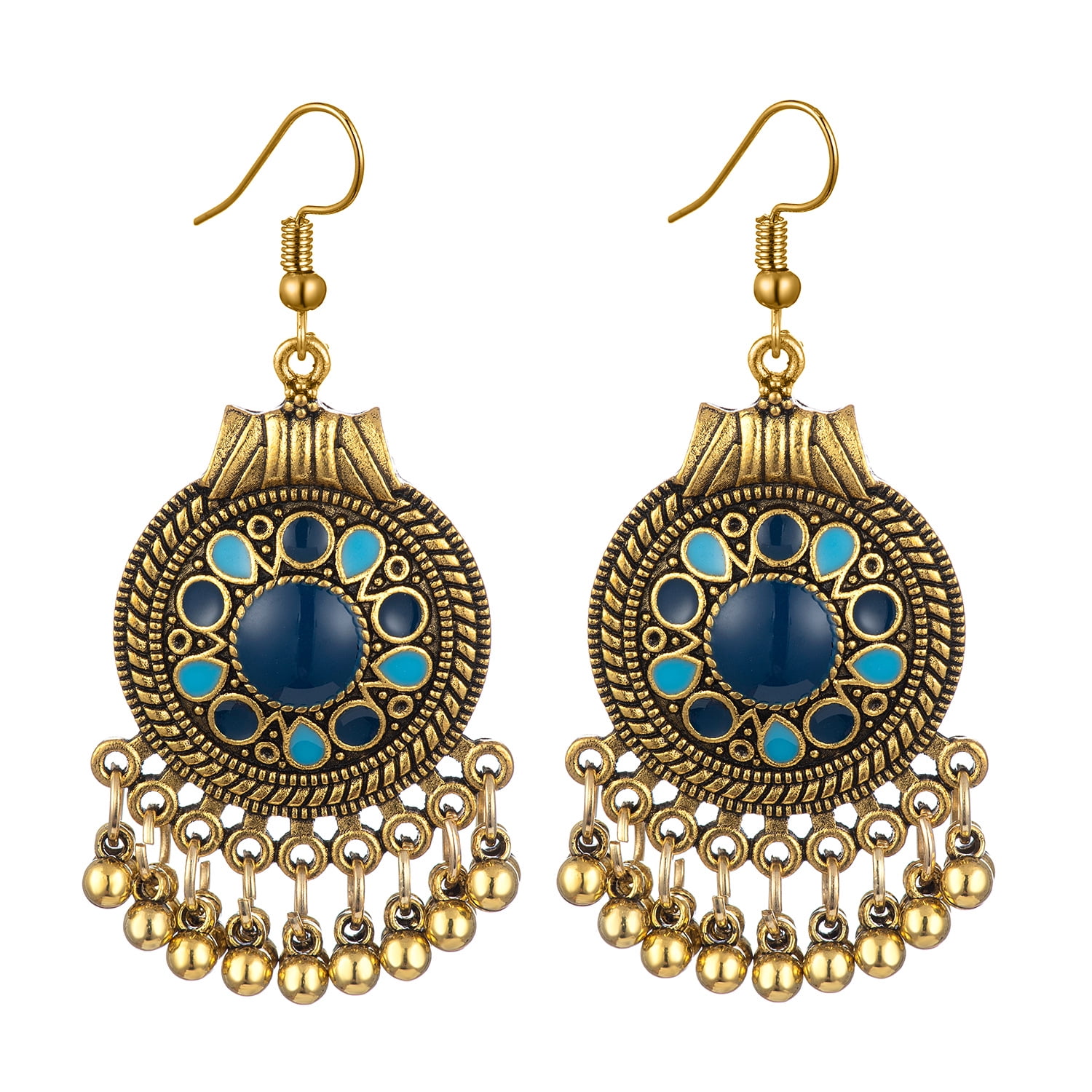 Vintage Women Silver Carved Hook Tassel Gypsy Ethnic Earrings Wedding Jewelry 