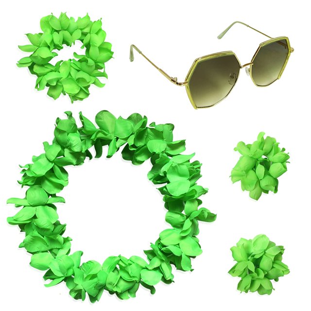 4 piezas hawaiano Leis Luau diadema tropical corona de flores pulseras gafas gafas mujeres collar floral pulseras gafas de sol tocado para vacaciones de verano playa piscina fiesta decoraciones verde