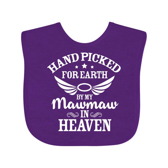 Inktastic Handpicked for Earth by My Mawmaw in Heaven with Angel Wings Boys or Girls Baby Bib