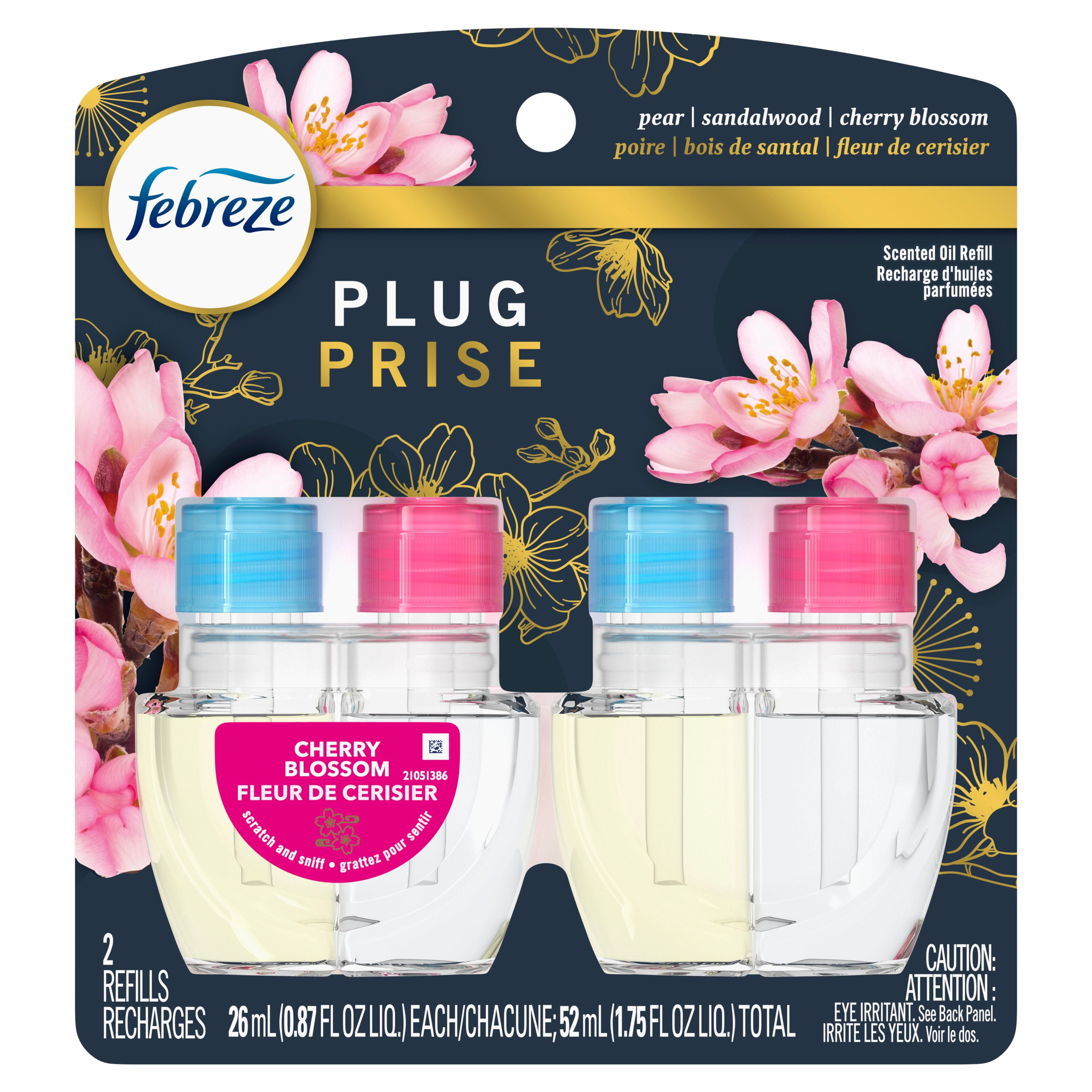 Febreze Plug In Air Freshener, Odor-Fighting Scented Oil Refill, Cherry Blossom 2 Refills