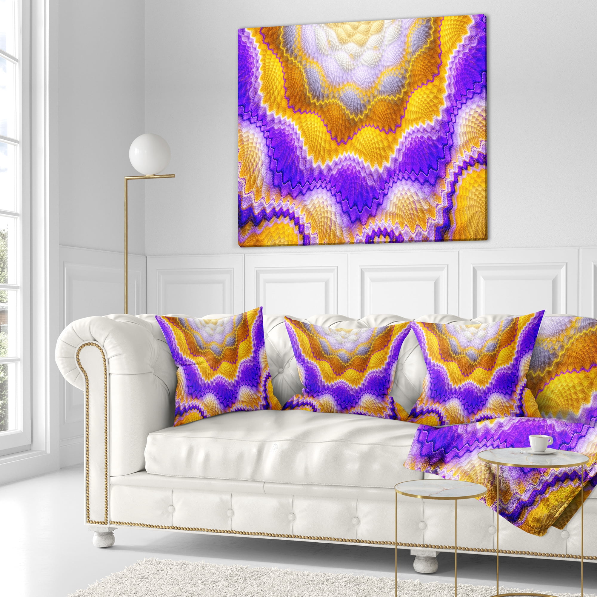 Designart Blue Yellow Snake Skin Flower - Abstract Throw Pillow - 16x16
