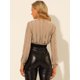 thumbnail image 5 of Allegra K Cárdigan de punto para mujer, manga larga, lazo elástico en la cintura, top de encogimiento de hombros de ganchillo transparente Caqui XL Unique Bargains Camisa, 5 of 6