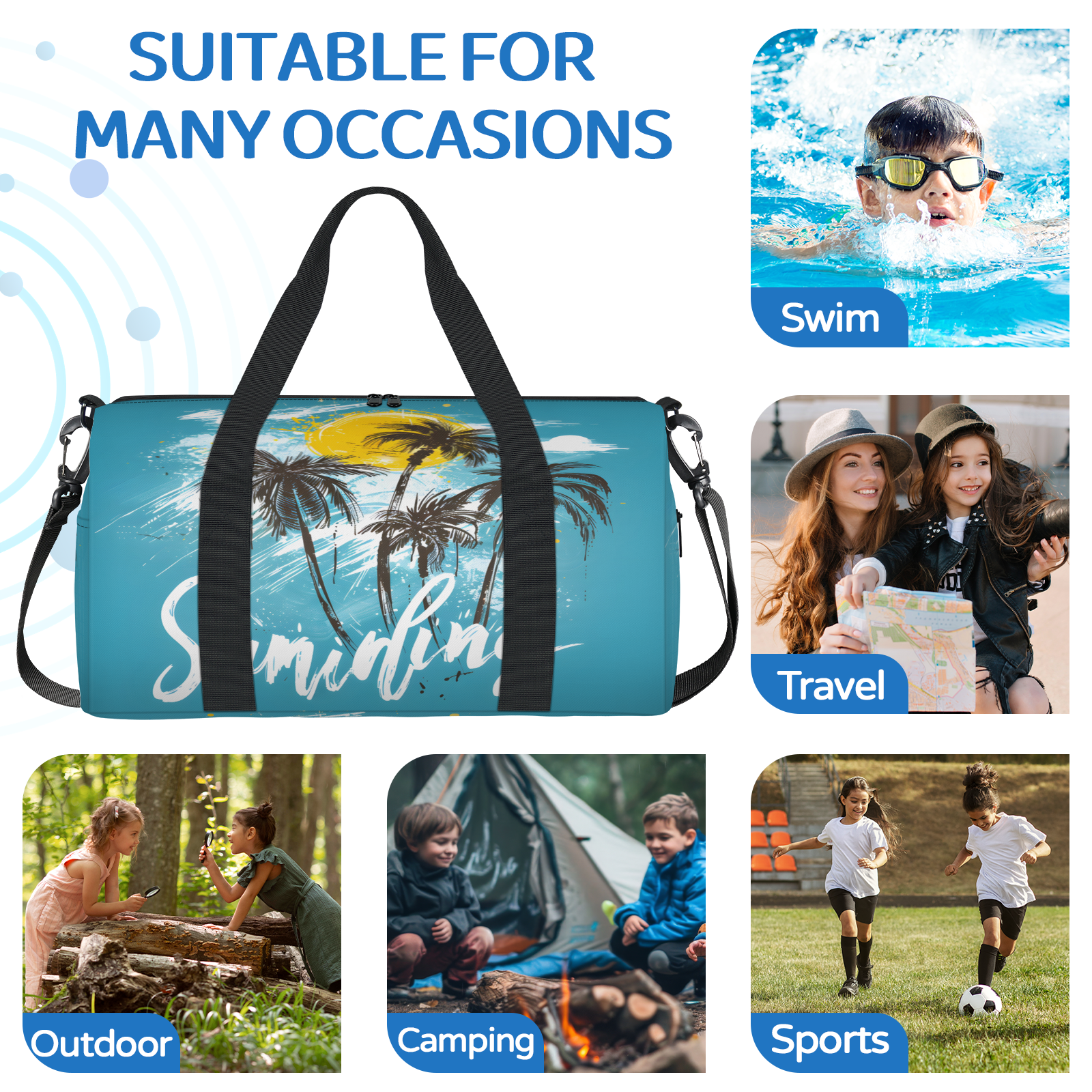 Herdesigns Tropical Beach Travel Duffle Bag Sports Yoga Weekender Overnight Carry on Workout Bags Lightweight Waterproof Gym Tote Bag for Women Palm Tree Summer