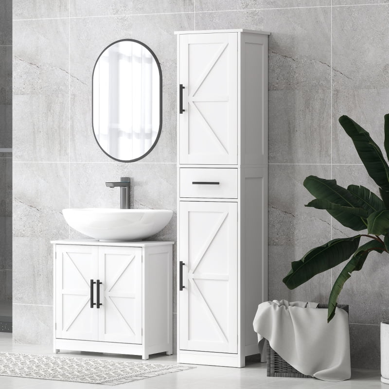 Alvantor Farmhouse Pedestal Sink Storage Cabinet with Barn Doors & Adjustable Shelf 23.6"x11.8"x23.6" White