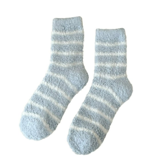 JJHGVB Crew Socks Fuzzy Socks Autumn Winter Striped Insulation Coral Home Socks Carpet Socks Sleep Socks Winter Socks Blue One Size