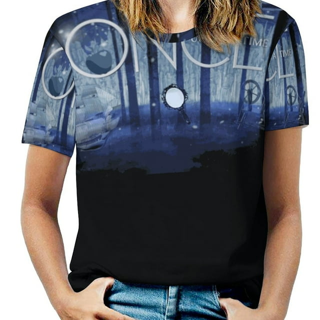Once Upon A Time Imprimé Col Rond Épaules Dénudées T-Shirt à Manches Courtes Mode Urbaine pour Femmes Once Upon A Time