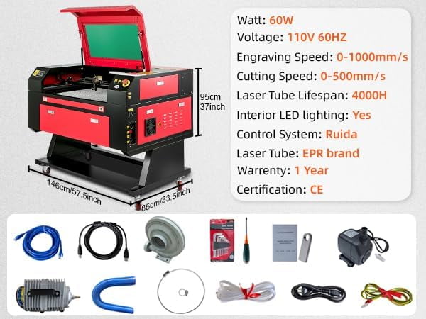 SIHAO 60W CO2 Laser Engraver with Bracket, 20"x28" Laser Engraving Cutting Machine with 2 Way Pass Air Assist Digital Control Panel RDWorks, Commercial Laser Cutter for Wood Glass Acrylic