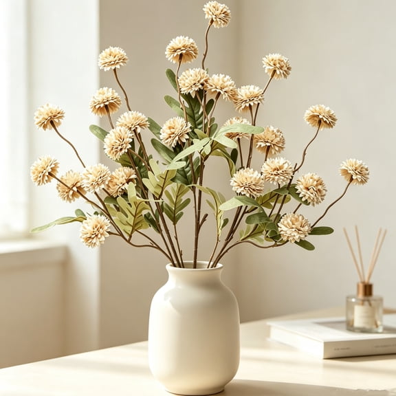 5 Pack Real Touch Artificial Chrysanthemum Flowers, Long Stem Faux Fake Floral Bouquet for Vase, Farmhouse Wedding Table Home Decor Arrangement
