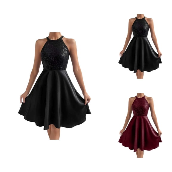 Prom Dress Wedding Guest Dresses Women Fashionable Solid Sexy Leisure Sequin Splicing Sleeveless Slim Dress