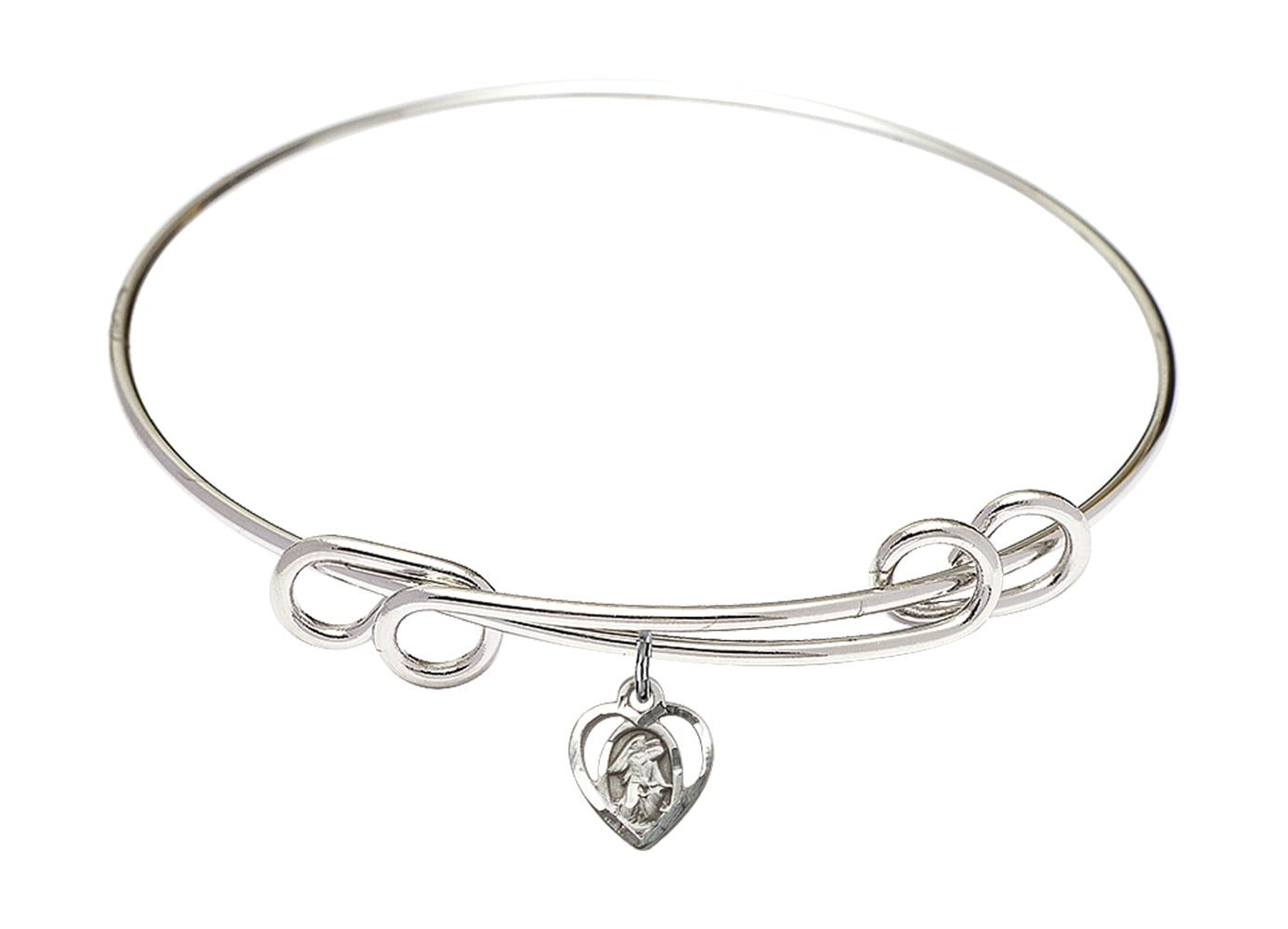 Guardian Angel Charm On A 8 1/2 Inch Round Double Loop Bangle Bracelet