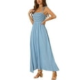 thumbnail image 4 of Vestido Smocked Inspire Chic para Mujer con Cuello Cuadrado, Estilo Boho, Tirantes Espagueti, Largo, Azul, Talla L, 4 of 6
