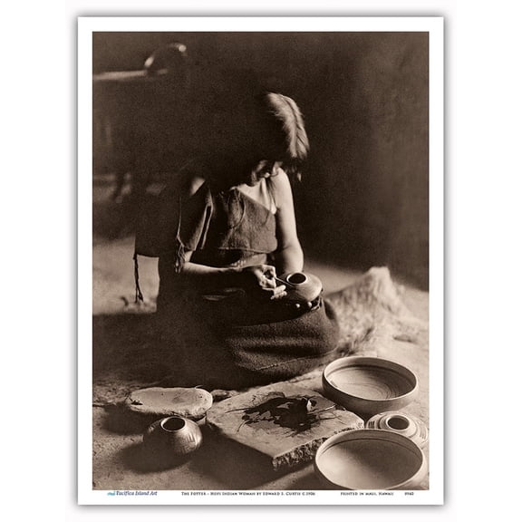 The Potter - Hopi Woman - The North American Indians - Vintage B&W Photograph by Edward S. Curtis c.1906 - Master Art Print (Unframed) 9in x 12in