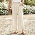 thumbnail image 4 of hlysgo Wide Leg Pants Fashion Lace Hem Elastic Waist Uniform Pants Summer Streetwear Palazzo Slacks with Pockets Beige,L, 4 of 5