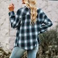 thumbnail image 4 of Woman Plaid Collared Shirt, Two Pockets Button Down V Neck Top Comfortable Button Cuffs  For Work For Autumn Red,Khaki,Green,Black White, 4 of 8