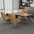 thumbnail image 3 of Cottinch Genuine Leather Office Chair Mid Back Ergonomic Desk Chair Padded Executive Office Chair with Aluminum Arm Rest Swivel Rolling Computer Armchair for Home Office, Light Brown, 3 of 12