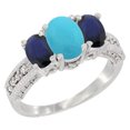 thumbnail image 1 of 14K White Gold Diamond Natural Turquoise Ring Oval 3-stone with HQ Blue Sapphire, size 5.5, 1 of 4