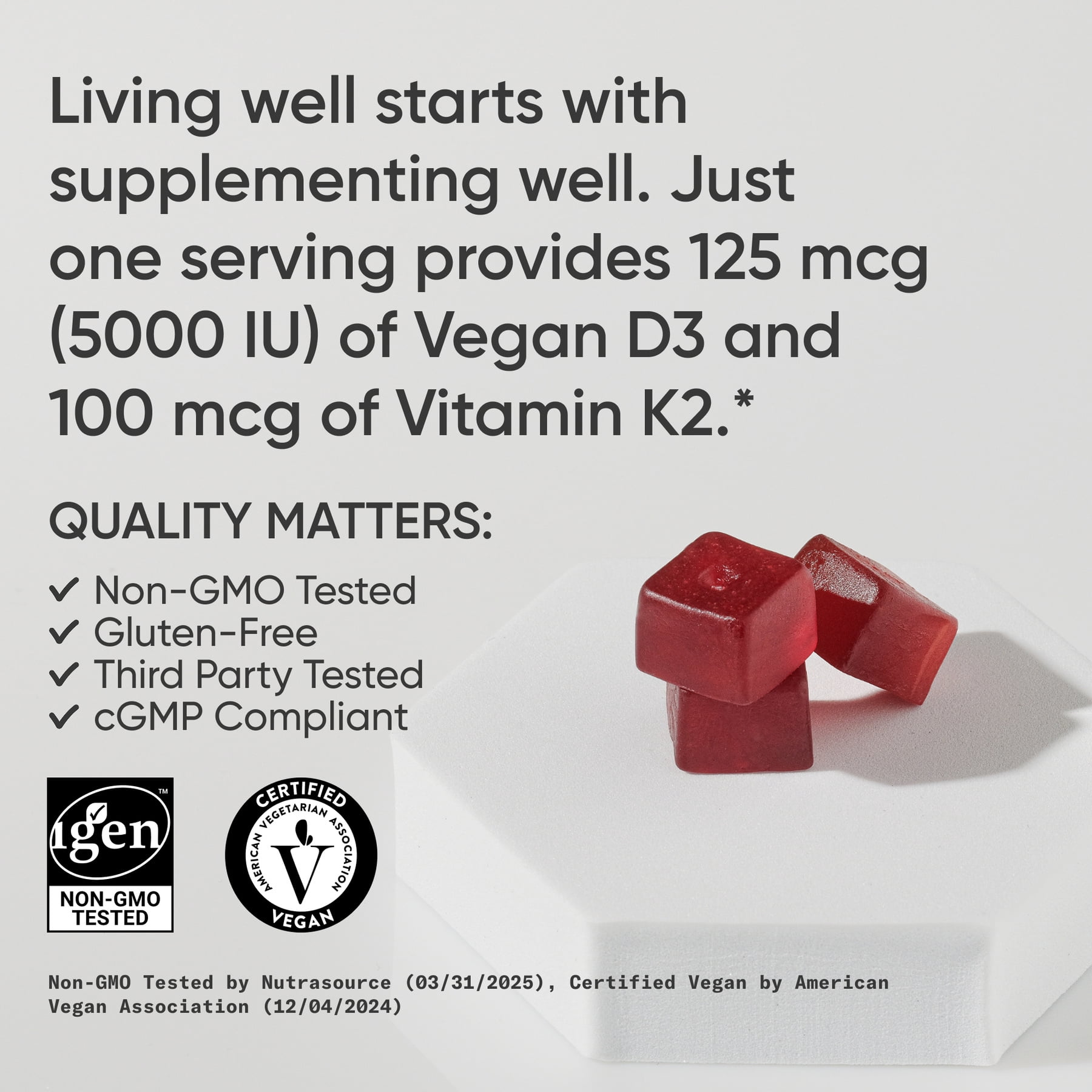 Sports Research Vitamin D3 + K2 Gummies, Plant-Based, 60 count