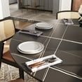 thumbnail image 6 of POVISON 51"Modern Black Round Dining Table for 4, Matte Sintered Stone Tabletop, Bronze Carbon Steel Base, 6 of 11