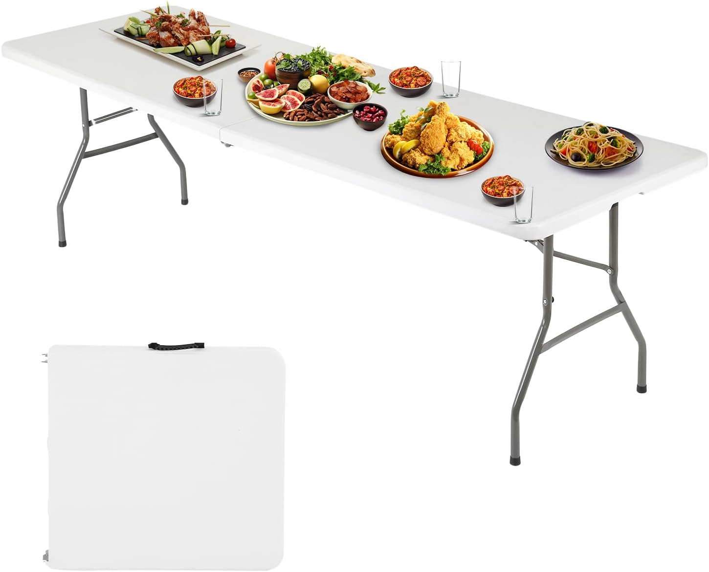 FDW 6 ft. Folding Camping Table, White photo 1