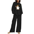 thumbnail image 3 of QIUOMBBP 2 Piece Sets for Women Halloween Ghost Print Casual Sweatsuit Sets Long Sleeve Shirts and Wide Leg Lounge Pants Fall Winter Clothes, Black, XXXL, 3 of 5