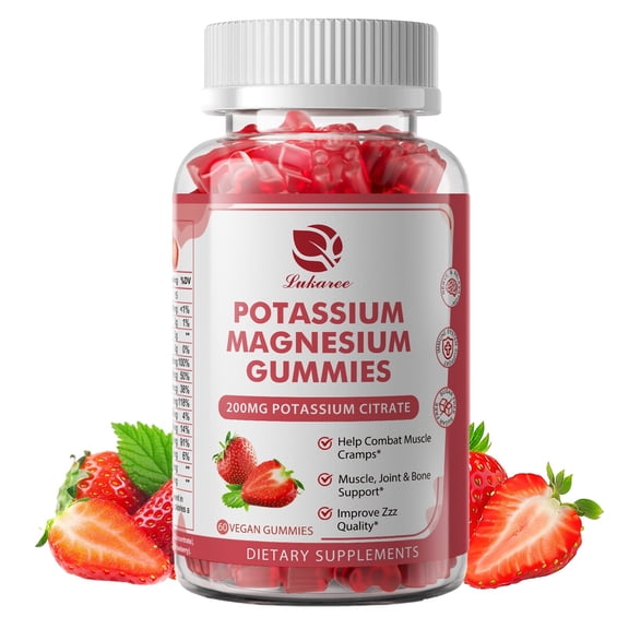 Potassium Magnesium Gummies - High Absorption Magnesium Glycinate 500mg & Potassium Citrate 200mg with B6, D3, K2 & Calcium - Supports Mood, Sleep, Muscle, Heart & Bone Health - 60 Count