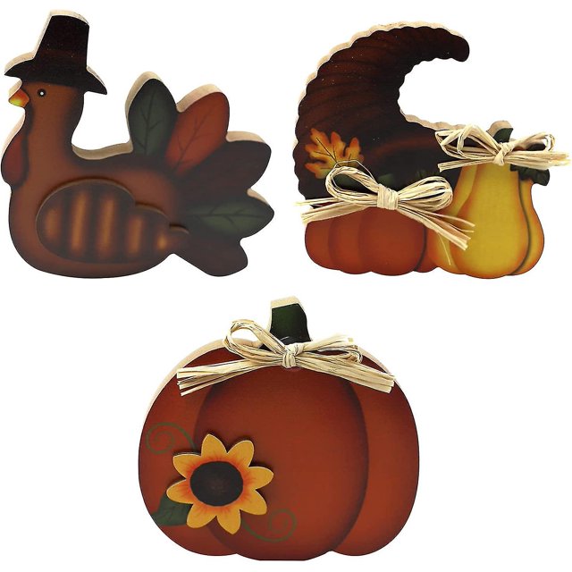 3 piezas de letrero de madera de pavo de Acción de Gracias JanHm decoración interior de pie calabaza
