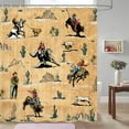 thumbnail image 2 of Western Shower Curtain, Farmhouse Country American West Western Shower Curatain, Wild West Cowboy Horse Bathroom Accessories Set with Hooks, 72X78inch, Yellow, 2 of 5