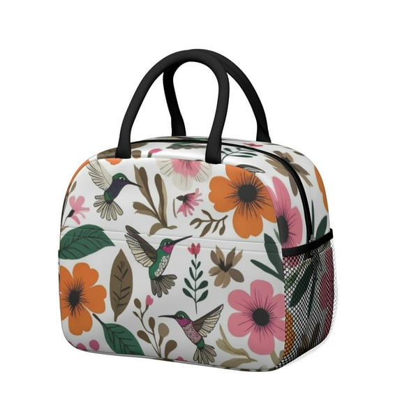 Obrewu Pioneer Flower and Bird Lunch Bag for Adult, Insulated, Leakproof, Oxford Cloth