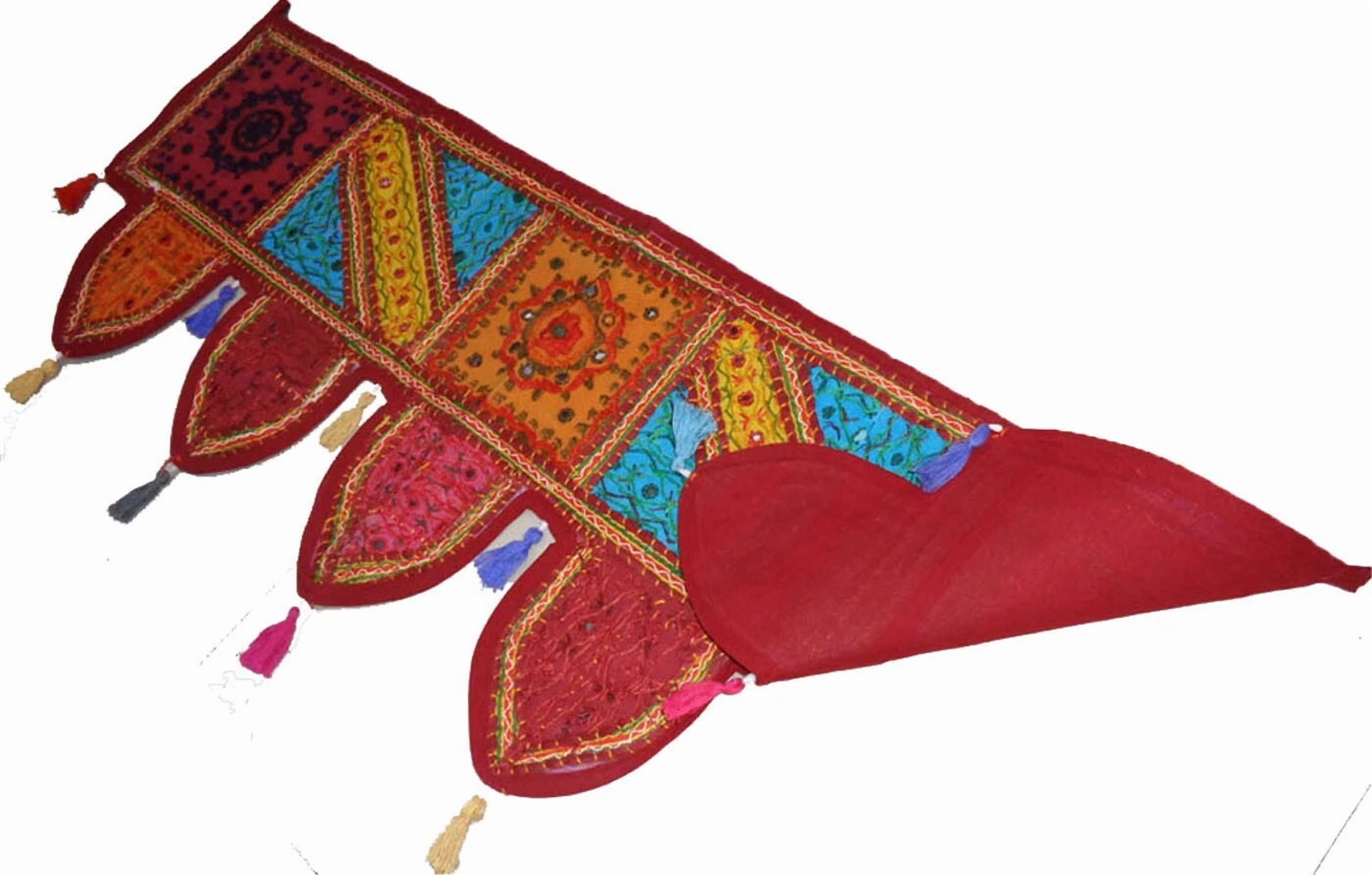 Boho Window Door Toran Valance – Beaded & Mirrored Gate Topper Tapestry with Kantha Embroidery for Wedding or Home Décor