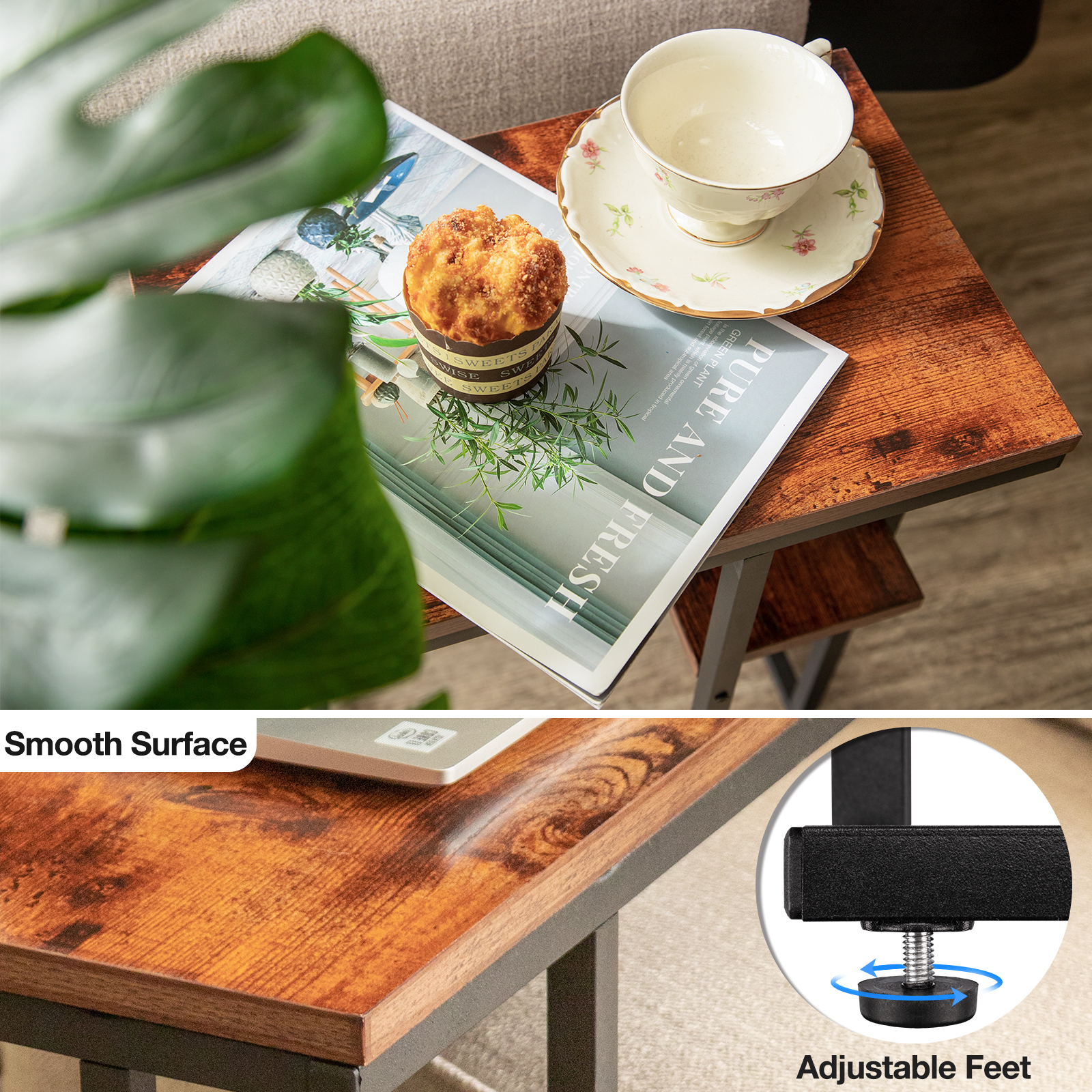 Yoobure C-Shaped Side Table, Rustic Brown photo 6