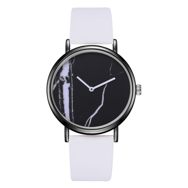 Correa de piel sintética blanca y negra, reloj de cuarzo informal pero elegante para uso diario, reloj unisex elegante