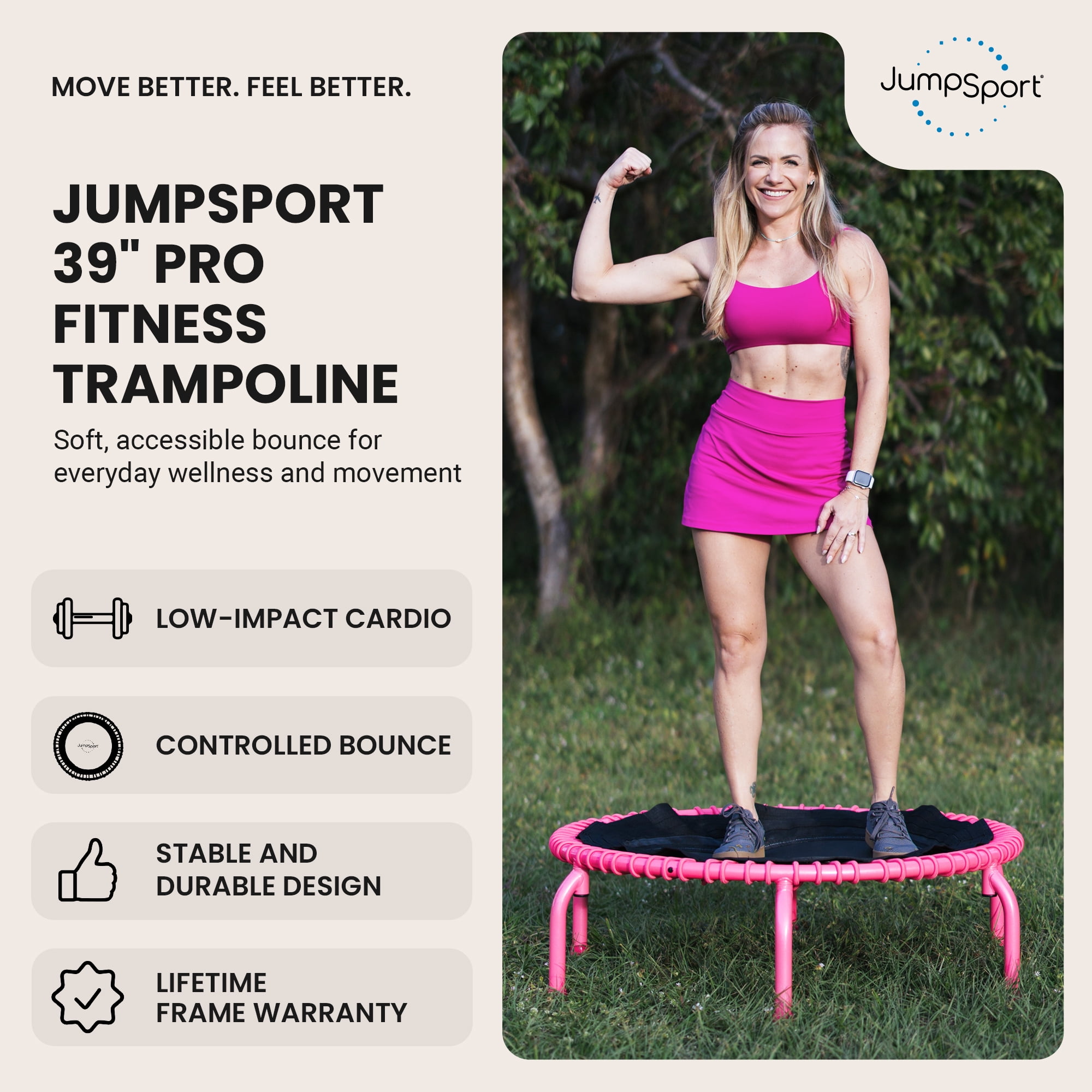 JumpSport 350 PRO Fitness Trampoline, Cardio Workout Equipment, 39
