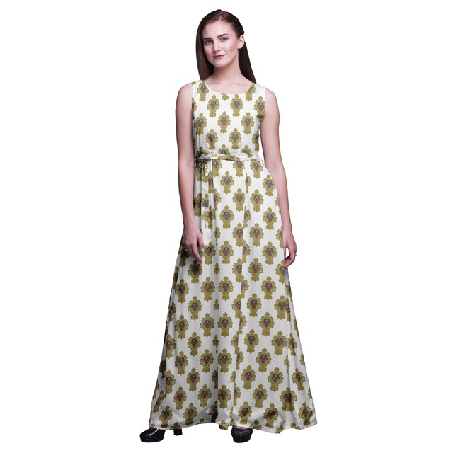 Bimba Damask Printed Women Sleeveless Gown Chic Style Long MaxiDress-XX-Large
